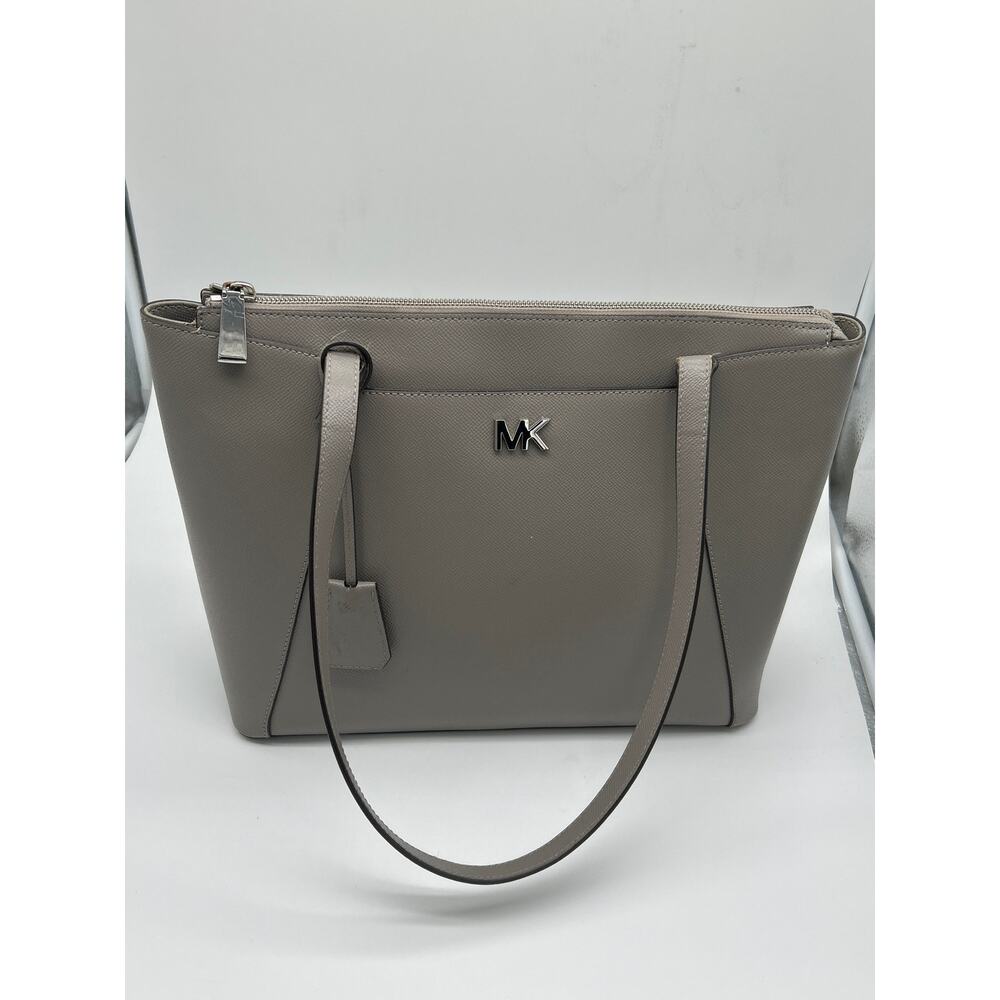 Michael Kors Jet Set Gray Leather Zip Tote Shoulder Bag Work Office Travel